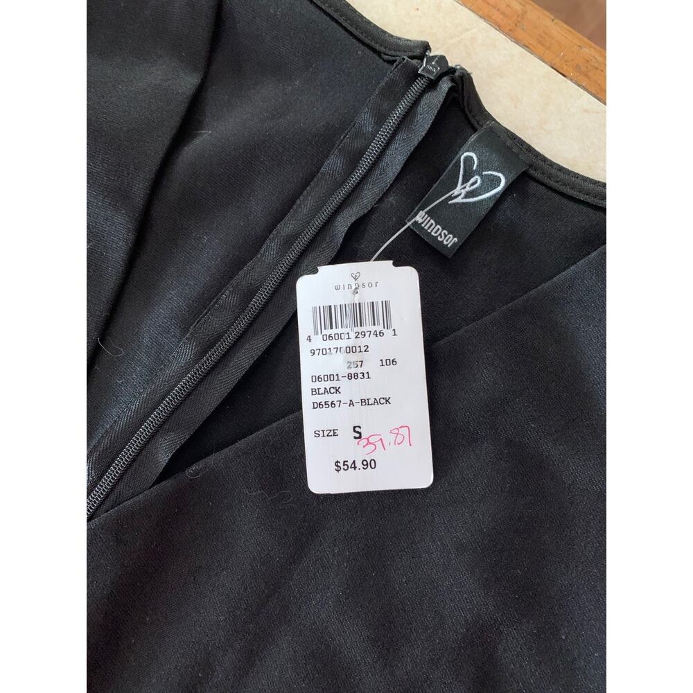 Windsor black lace up dress mini V neck new woman’s size small - Picture 5 of 10